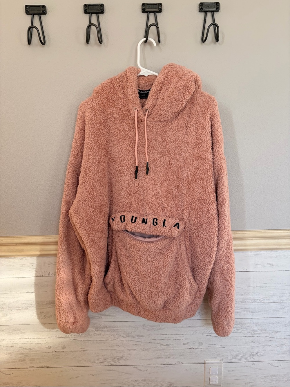 YoungLA Plush Hooded Pullover in Dusty Pink